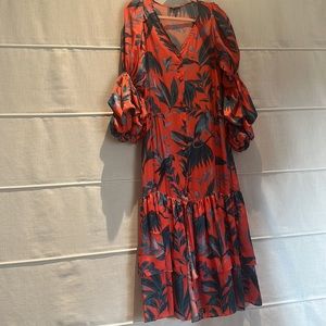 Lobo rosa long dress w/puffed sleeves